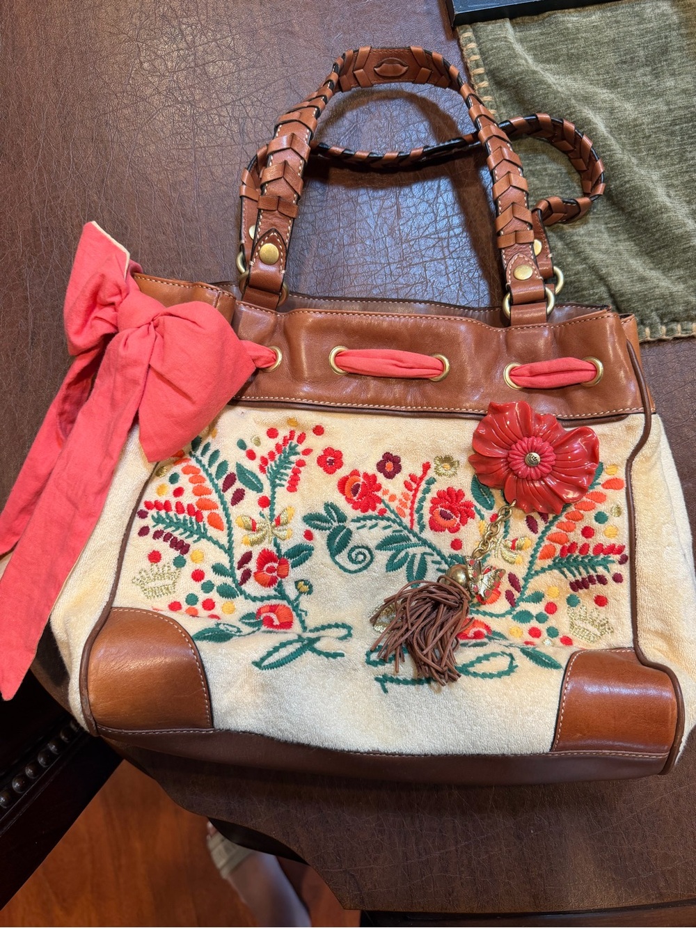 Juicy Couture Tote Bag with Brown Leather Trim